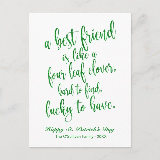 Glitter Friendship Irish Proverb St. Patrick's Day Postcard (Front)
