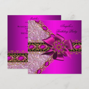 Glitter Fuchsia Pink Jewel Birthday Party 2 Invitation