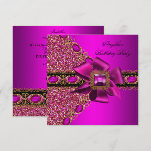 Glitter Fuchsia Pink Jewel Birthday Party Invitation