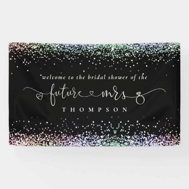 Glitter Future Mrs Welcome Bridal Shower Black Banner (Horizontal)