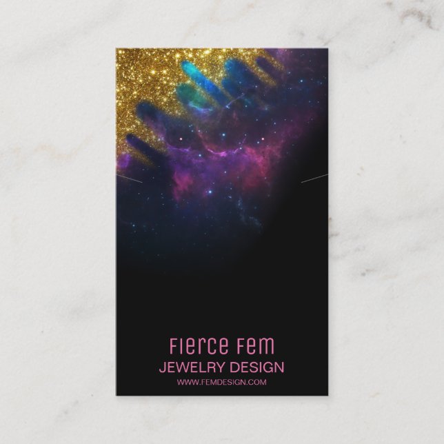 Glitter Galaxy Black And Gold Jewellery Packaging Business Card (Front)