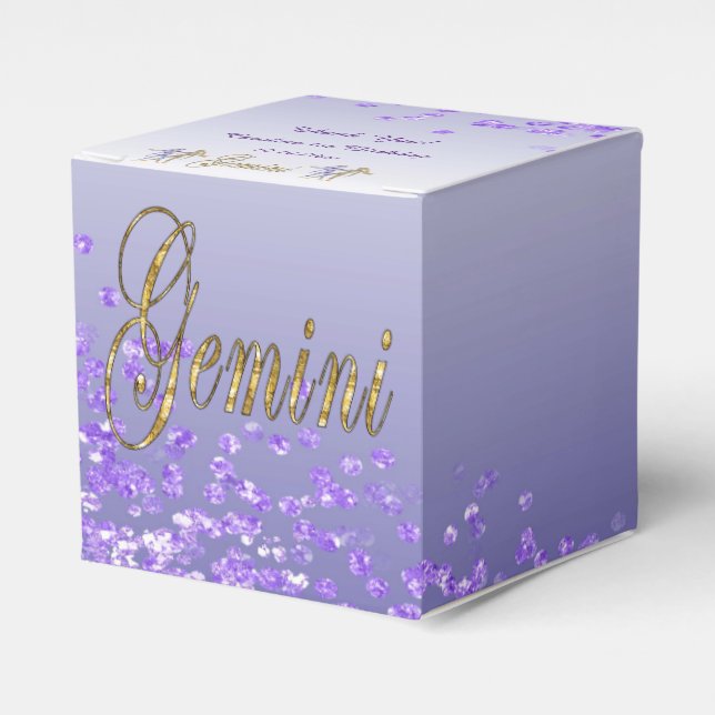 Glitter Gemini & Purple Glitter Birthday Favour Box (Front Side)