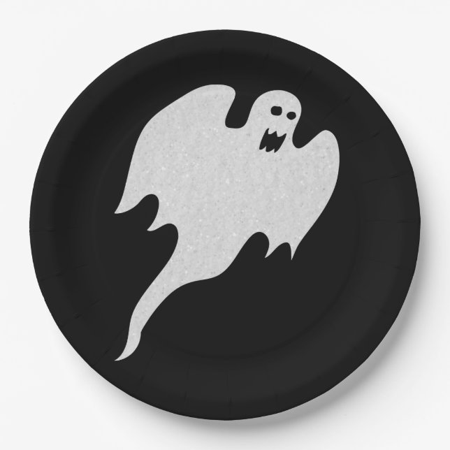 Glitter Ghost Halloween Paper Plate (Front)