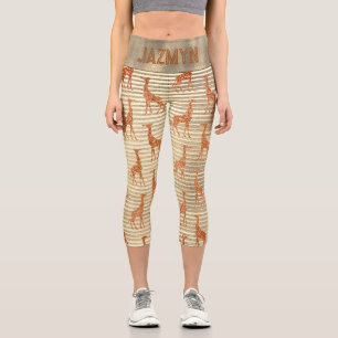 Glitter Giraffe on Gold Foil Personalised  Capri Leggings