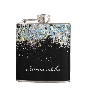 Glitter Girly Custom Name Monogram Hip Flask