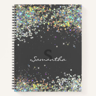 Glitter Girly Custom Name Monogram Notebook