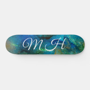 Glitter Girly Green Mermaid Monogram Fantasy Skate Skateboard