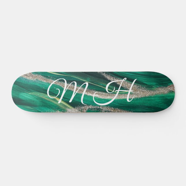 Glitter Girly Green Mermaid Monogram Fantasy Skateboard (Horz)