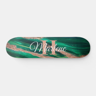 Glitter Girly Green Mermaid Monogram Name Fantasy Skateboard