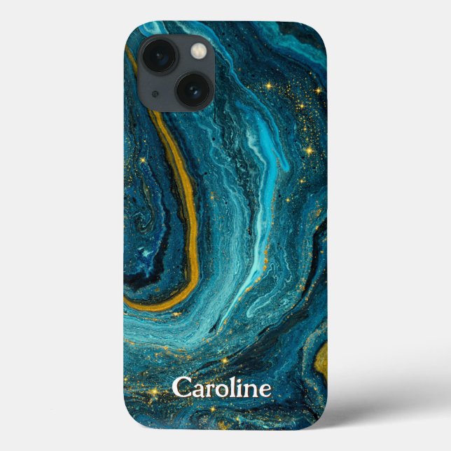 Glitter girly Marble Art Blue Gold Monogram Case-Mate iPhone Case (Back)