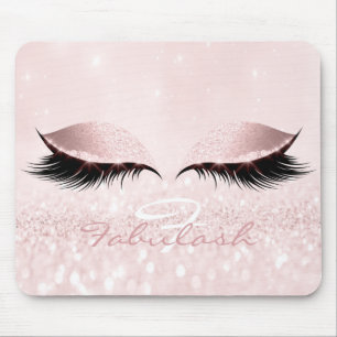 Glitter Girly Monogram Name Beauty Lashes Pink Mouse Mat