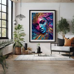 Glitter Girly Woman Face Modern Art Poster