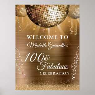 Glitter Glam 100 & Fabulous Gold Disco Ball Poster