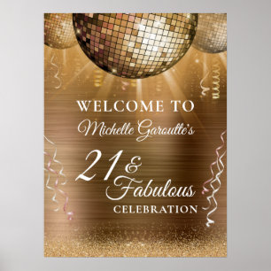 Glitter Glam 21 & Fabulous Gold Disco Ball Poster