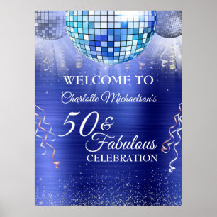 Glitter Glam 50 and Fabulous Blue Disco Ball Poster