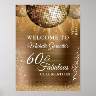 Glitter Glam 60 & Fabulous Gold Disco Ball Poster