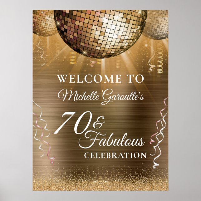 Glitter Glam 70 & Fabulous Gold Disco Ball Poster (Front)