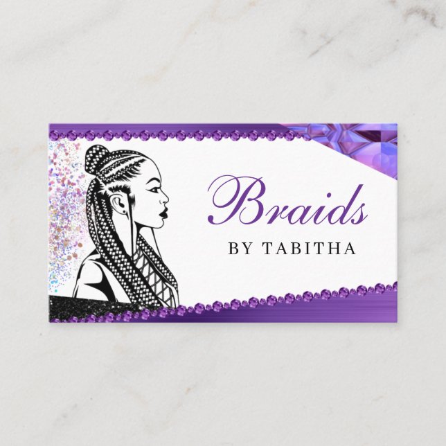 Glitter Glam Abstract Modern Hair Braiding Salon B Business Card (Front)
