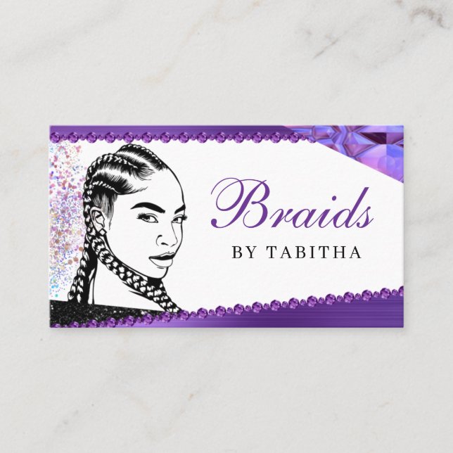 Glitter Glam Abstract Modern Hair Braiding Salon B Business Card (Front)