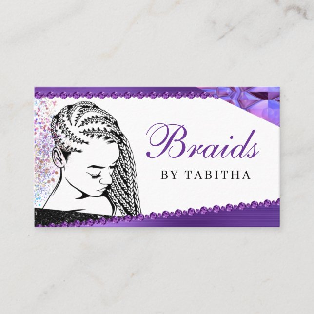 Glitter Glam Abstract Modern Hair Braiding Salon B Business Card (Front)