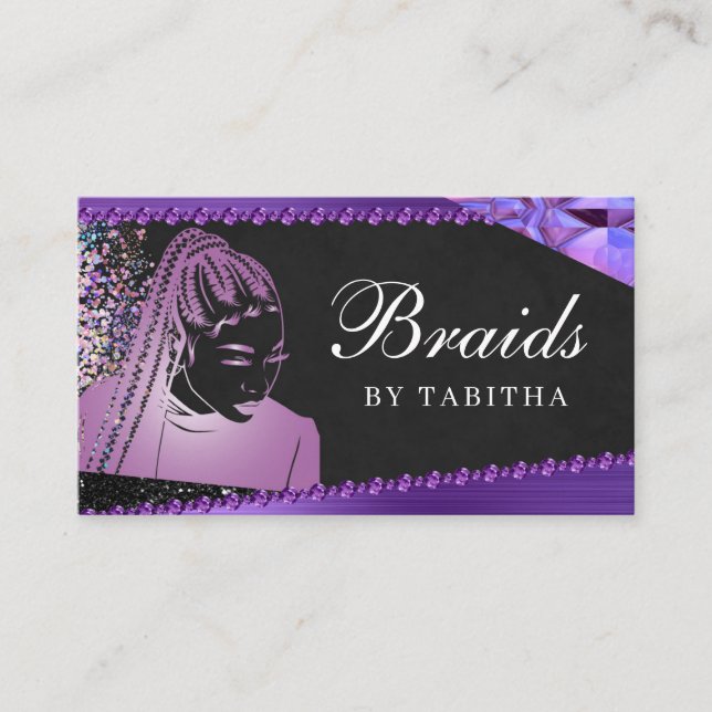 Glitter Glam Abstract Modern Hair Braiding Salon Business Card (Front)
