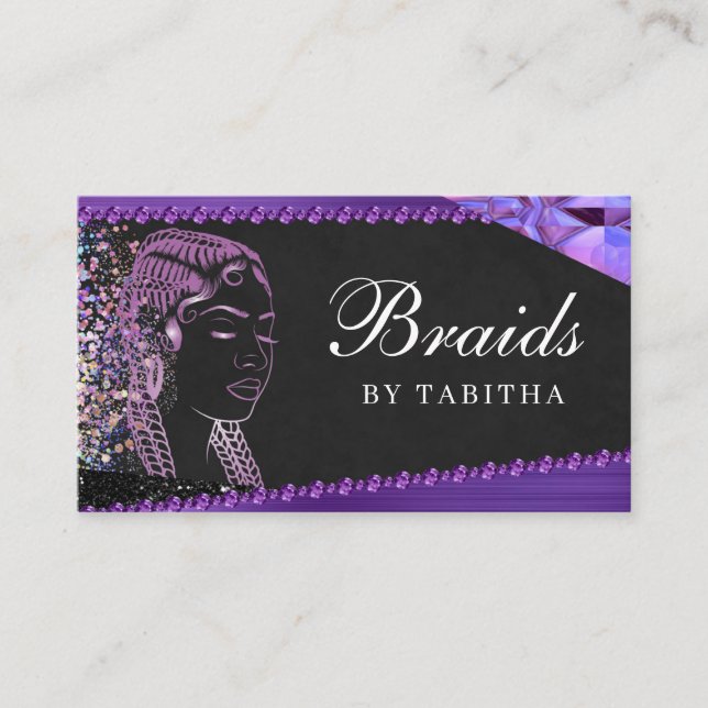 Glitter Glam Abstract Modern Hair Braiding Salon Business Card (Front)