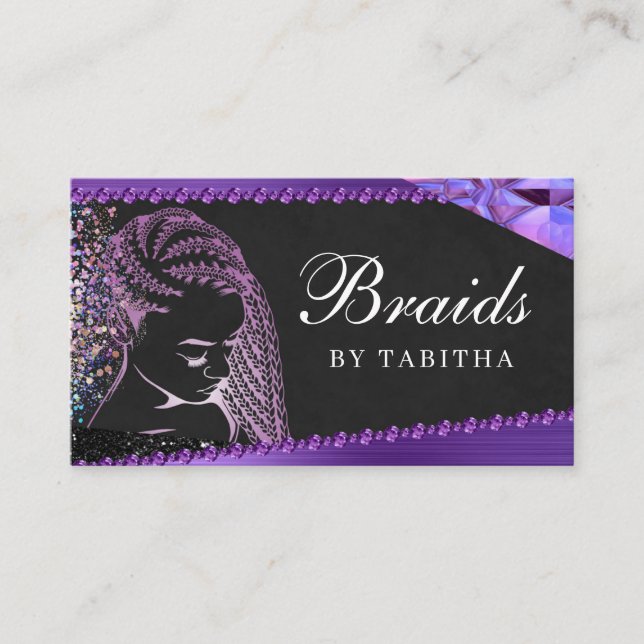 Glitter Glam Abstract Modern Hair Braiding Salon Business Card (Front)
