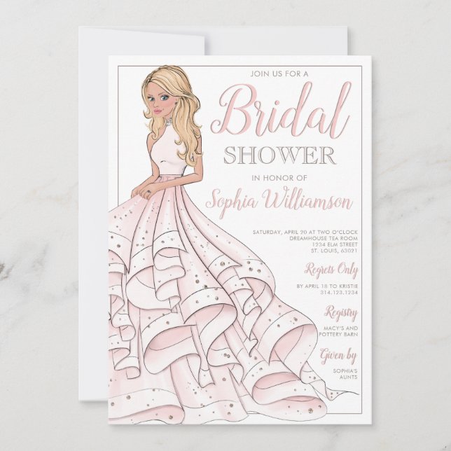 Glitter Glam Blonde Bride Bridal Shower Invitation (Front)