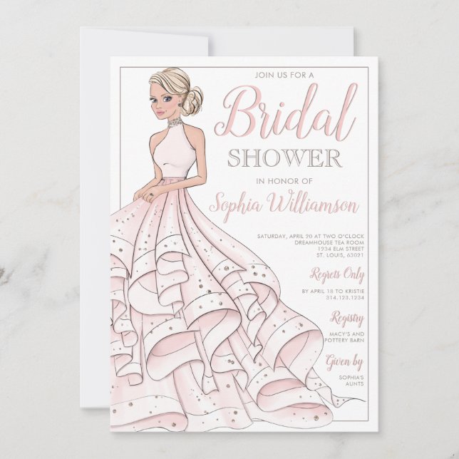 Glitter Glam Blonde Bride Bridal Shower Invitation (Front)