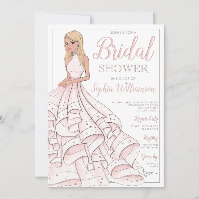 Glitter Glam Blonde Bride Bridal Shower Invitation (Front)