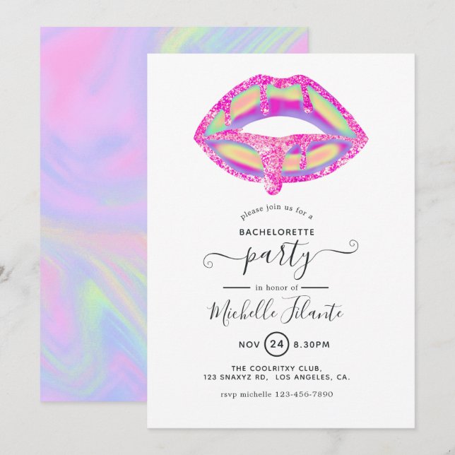 Glitter Glam Chic Bachelorette Party Invitation (Front/Back)