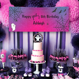 Glitter Glam Cute Ghost Spider Halloween Birthday Banner