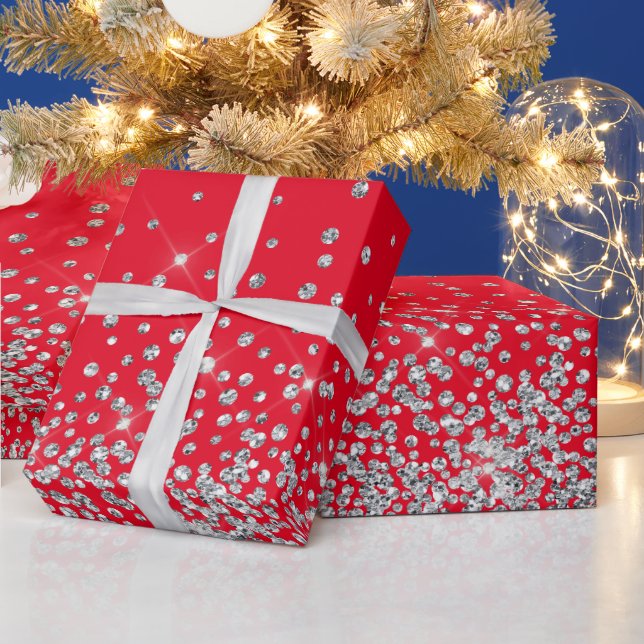 Glitter glam diamond sparkle rhinestone bling red wrapping paper (Holidays)