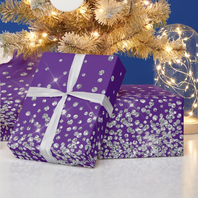 Glitter glam diamond sparkle rhinestone purple wrapping paper (Holidays)