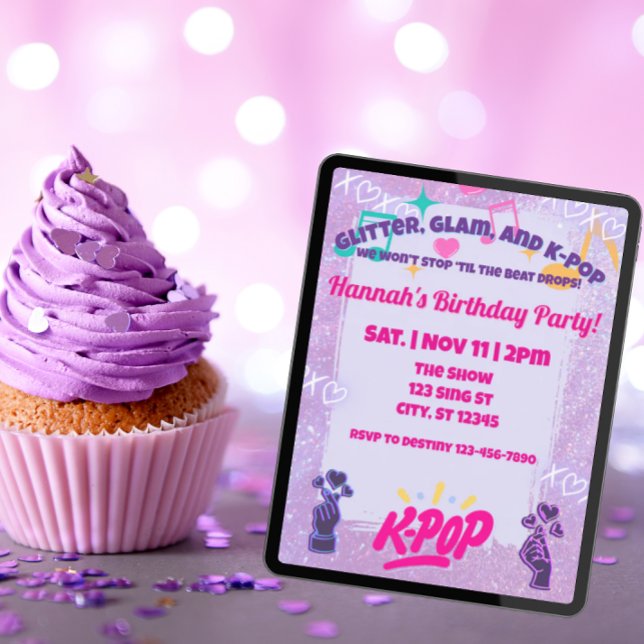 Glitter, Glam, & K-Pop Birthday Party Invitation (Creator Uploaded)