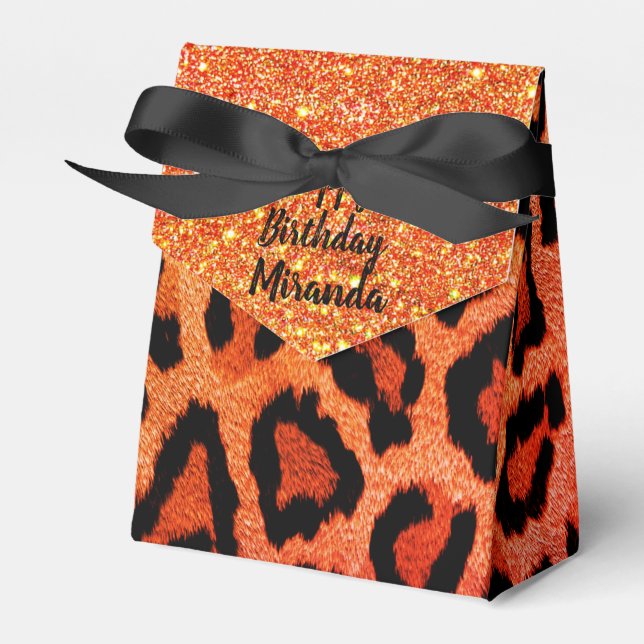 Glitter Glam Orange Leopard Personalised Favour Box (Front Side)