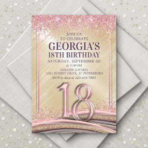 Glitter Glam Rose Gold 18th Birthday Invitation