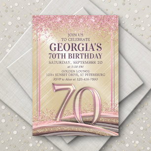 Glitter Glam Rose Gold 70th Birthday Invitation