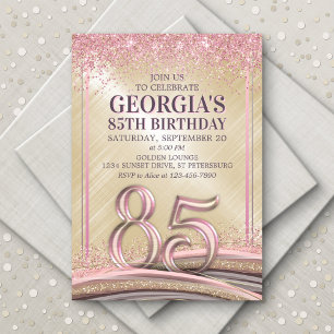 Glitter Glam Rose Gold 85th Birthday Invitation