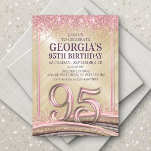 Glitter Glam Rose Gold 95th Birthday Invitation