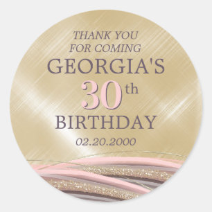 Glitter Glam Rose Gold Birthday Classic Round Sticker