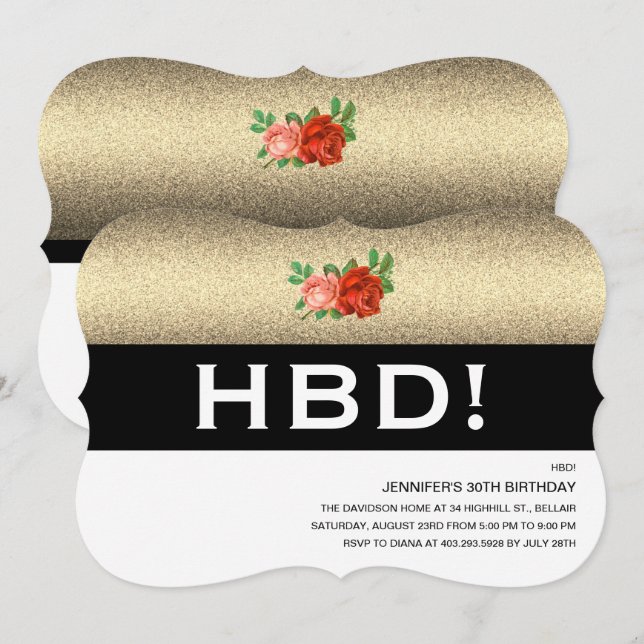 Glitter Glamour Elegant Roses Invitation (Front/Back)