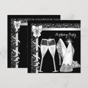 Glitter Glamour Hi Heels Silver Black Champagne 2 Invitation