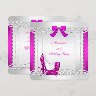 Glitter Glamour Hot Pink High Heels Pearls Party Invitation