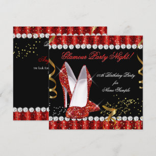 Glitter Glamour Party Night Red Gold Heels Invitation