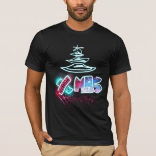 Glitter Glow Tree Blue and Red Xmas Typography T-Shirt