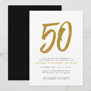 Glitter gold 50th anniversary party invitation
