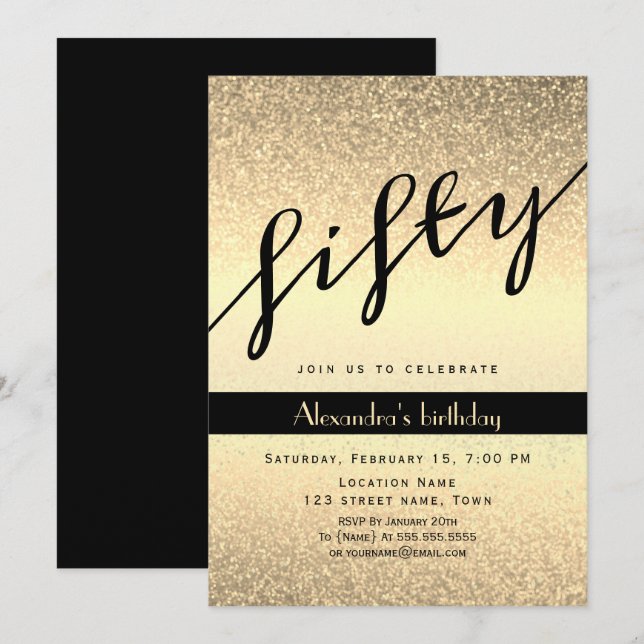 Glitter Gold 50th Birthday Invitation (Front/Back)