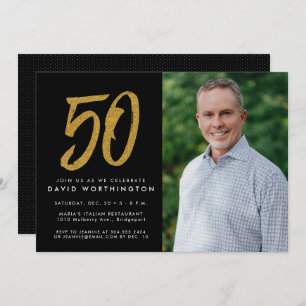 Glitter gold 50th birthday party photo invitation