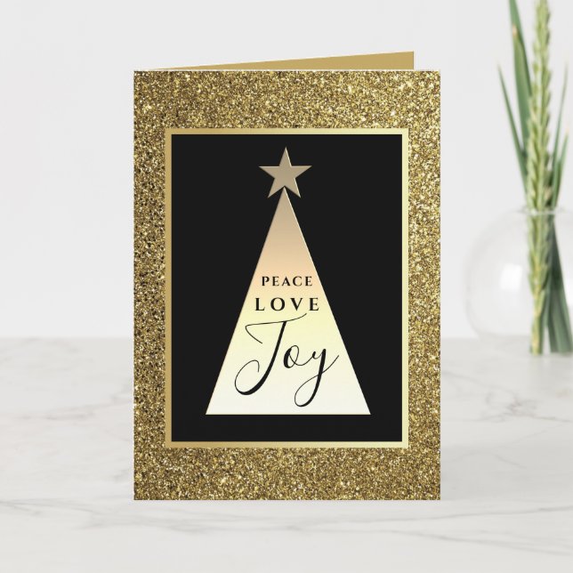 Glitter Gold and Black Christmas Holiday Card (Front)
